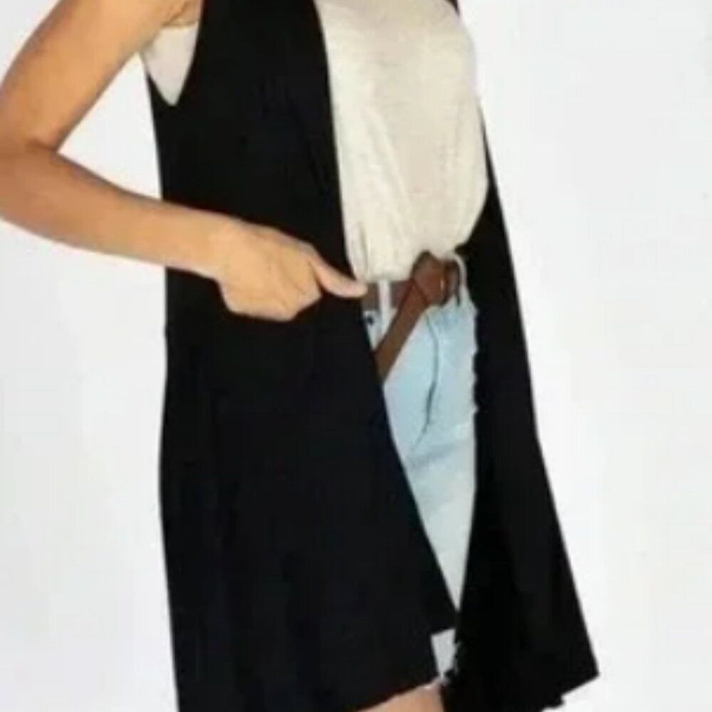 Agnes & Dora Cascade Vest Cardi Black Pockets Soft cardigan duster Sz S NWOT
